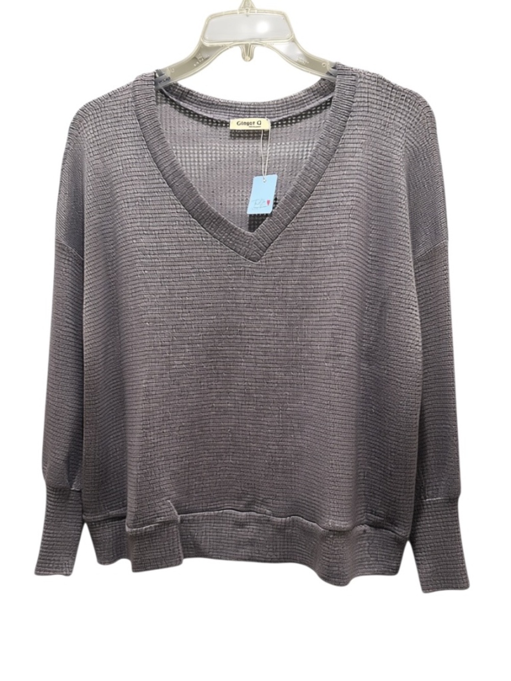 Ginger G V-Neck Waffle Knit Sweater - Purple